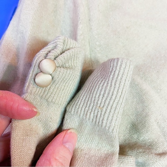 CynLes cashmere lace taupe covered button cardigan sweater 50s 60s collar snaps - Picture 9 of 13